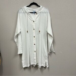 ST. John’s Bay Swim Woman White Button-Up Hooded Tunic Coverup